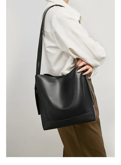 Lady Women Hobo Bucket Bag Split Leather Fashion Shoulder Bags Large Capacity Handbag Wide Adjustable Strap Female Bags