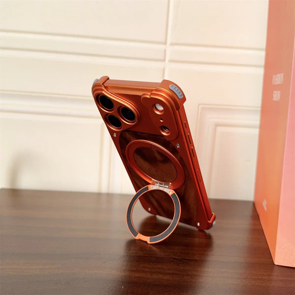 Walnut Wood Metal Aluminum Phone Case For iPhone 17 Pro 17 Pro Max Magnetic Bracket Shockproof Drop-proof Protection Cover