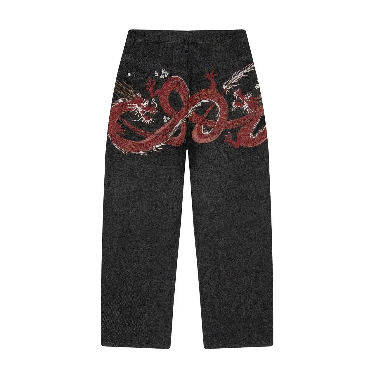 Y2K Harajuku jeans Goth vintage plum blossom embroidery pattern wide leg pants men women denim fabric American style street wear