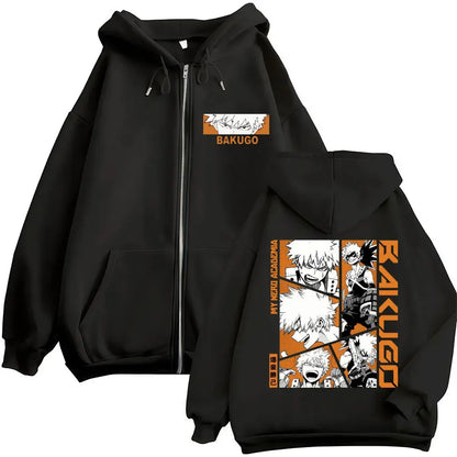 Japan Anime My Hero Academia Zip Up Hoodies Harajuku Fashion Manga Vintage Sweatshirt Men Women Fleece Oversized Tracksuit Coats