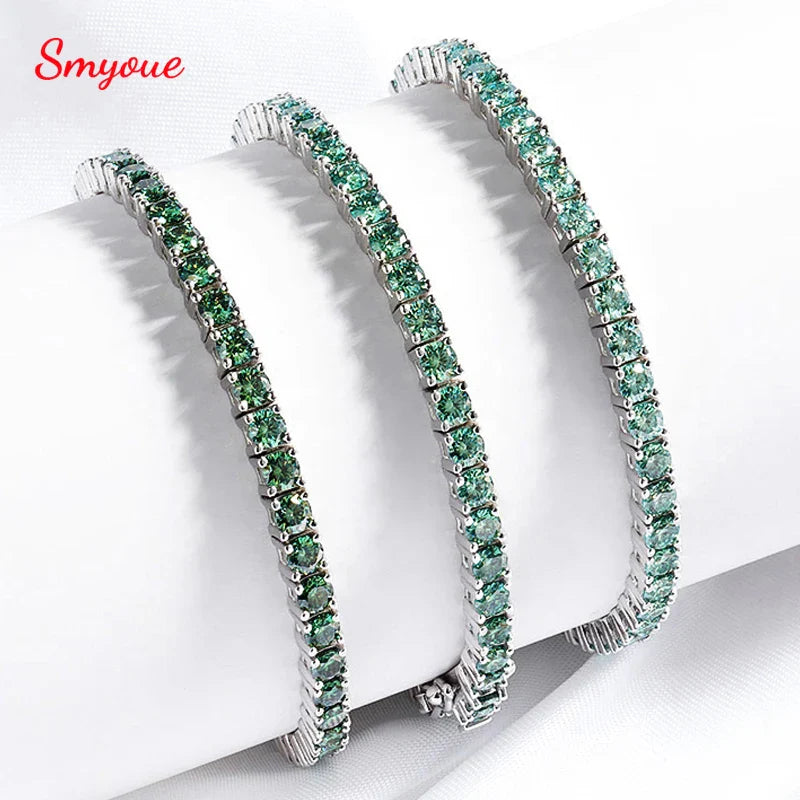 3/4mm GRA Certified Full Green Moissanite Tennis Bracelet for Women 18K Plated Lab Diamond 925 Silver Bracelet Men