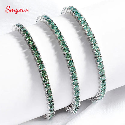 3/4mm GRA Certified Full Green Moissanite Tennis Bracelet for Women 18K Plated Lab Diamond 925 Silver Bracelet Men