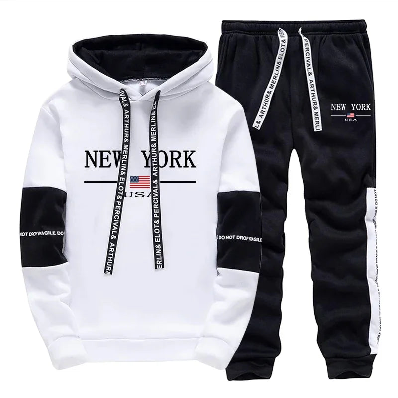 Quality Mens Tracksuit Casual Print Sweatshirts Sports Jogging Mens Clothing Autumn Winter Sportswear Single Piece Hoodie Pants