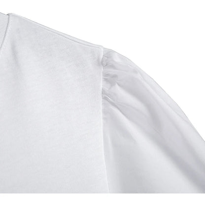 Women's T-Shirt Summer Luxury  New Embroidery Letter Lantern Sleeve T-Shirt White Basic Cotton T-Shirt Women's Top T-Shirt