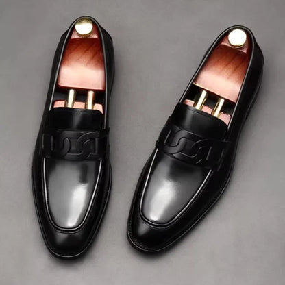 Metal Buckle Leather Shoes For Men Luxury Slip-on Genuine Leather Business Formal Shoes Groom Wedding Shoes