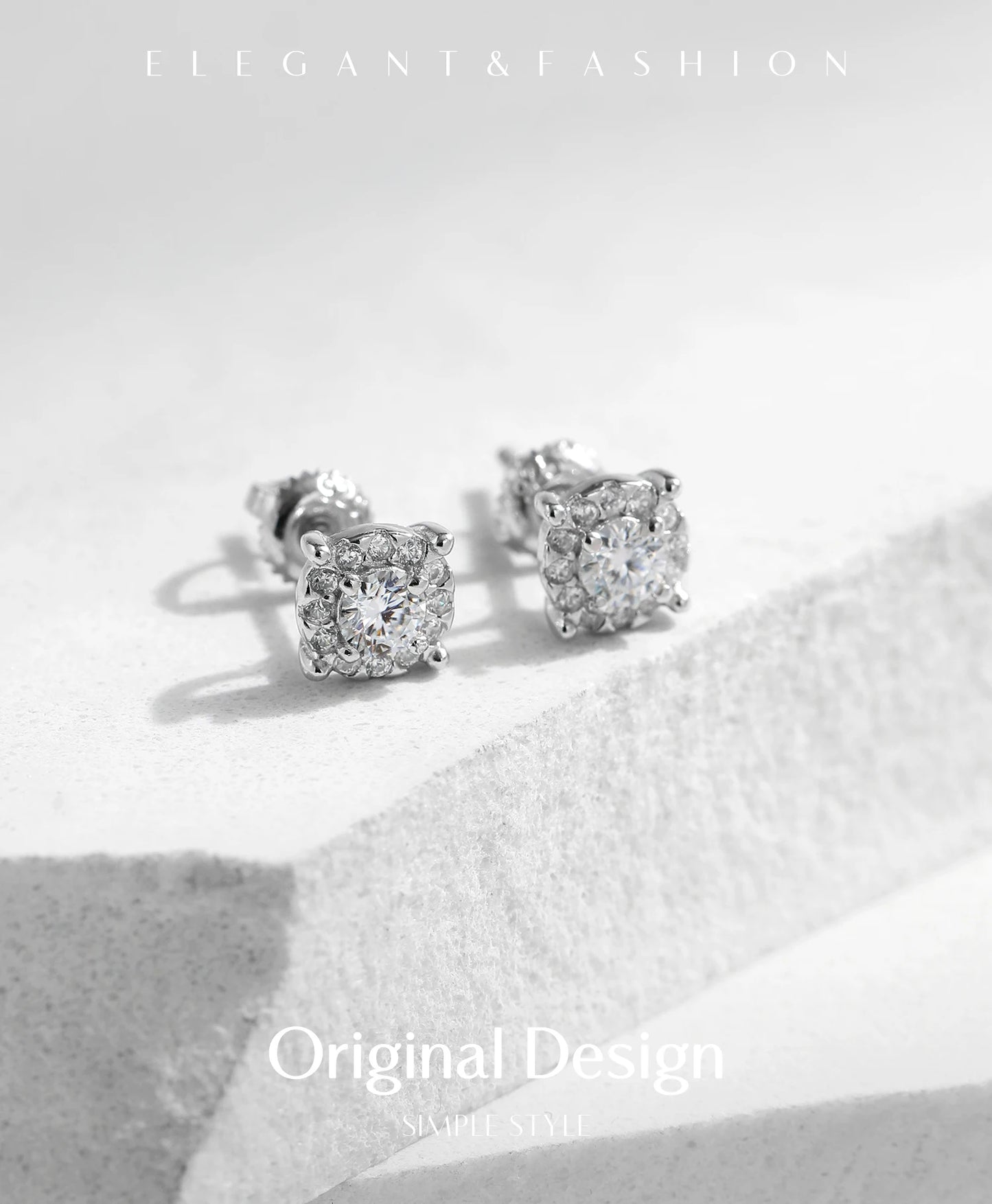 MODIAN D Color Moissanite Stud Earrings Round Cut Lab Created Diamond 925 Sterling Silver Silver Bridal Jewelry For Women Gifts