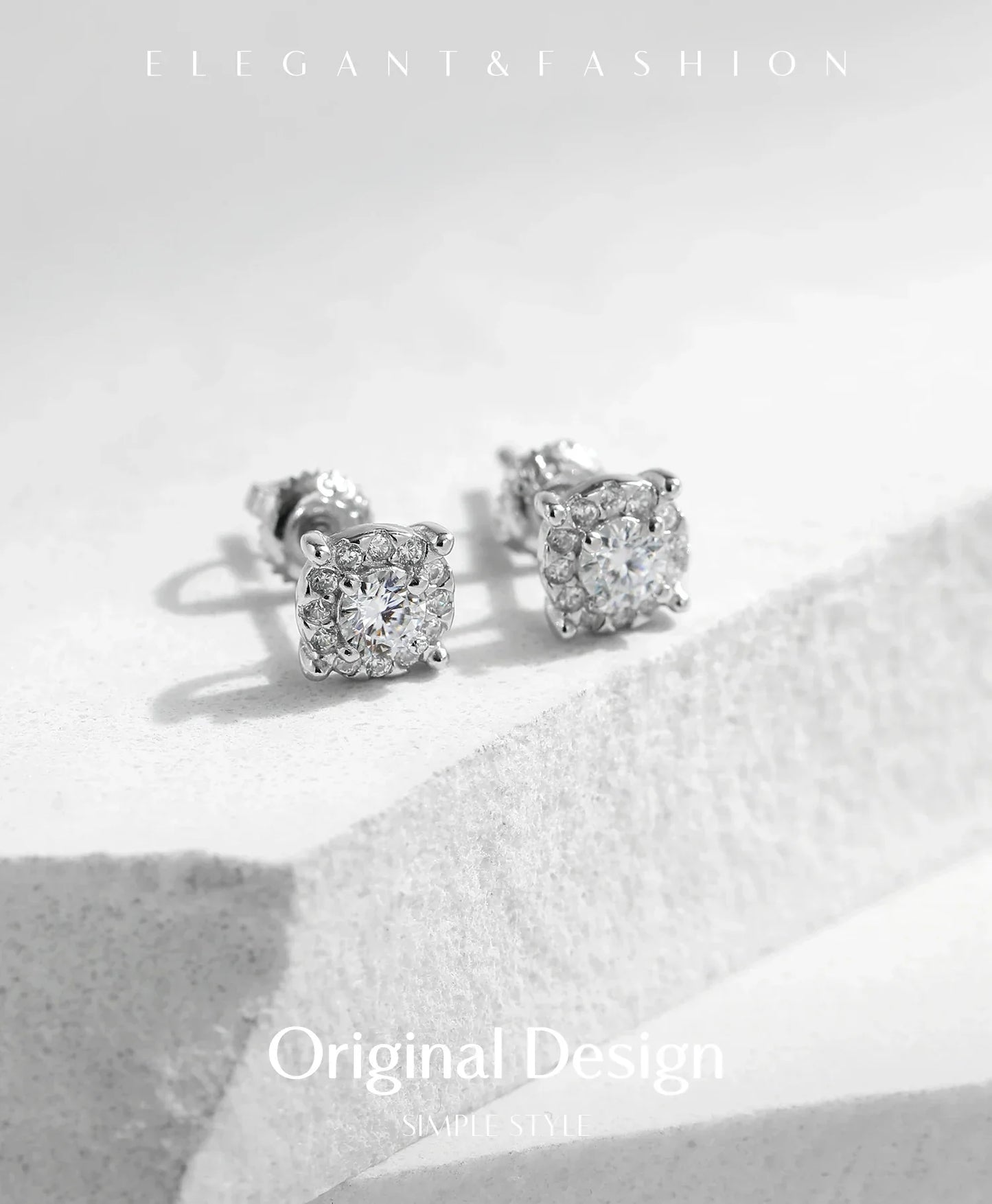 D Color Moissanite Stud Earrings Round Cut Lab Created Diamond 925 Sterling Silver Silver Bridal Jewelry For Women Gifts