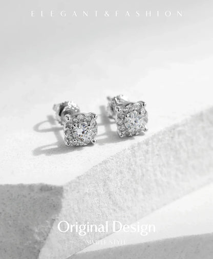 D Color Moissanite Stud Earrings Round Cut Lab Created Diamond 925 Sterling Silver Silver Bridal Jewelry For Women Gifts