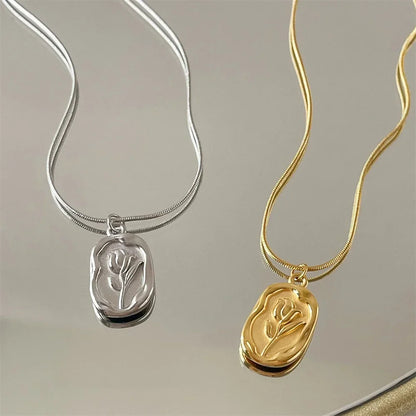 2023 Vintage Fashion Simple Geometric Rose Pendant Necklace For Women Female Boho Gold-plate Snake Chain Choker Jewelry Gift