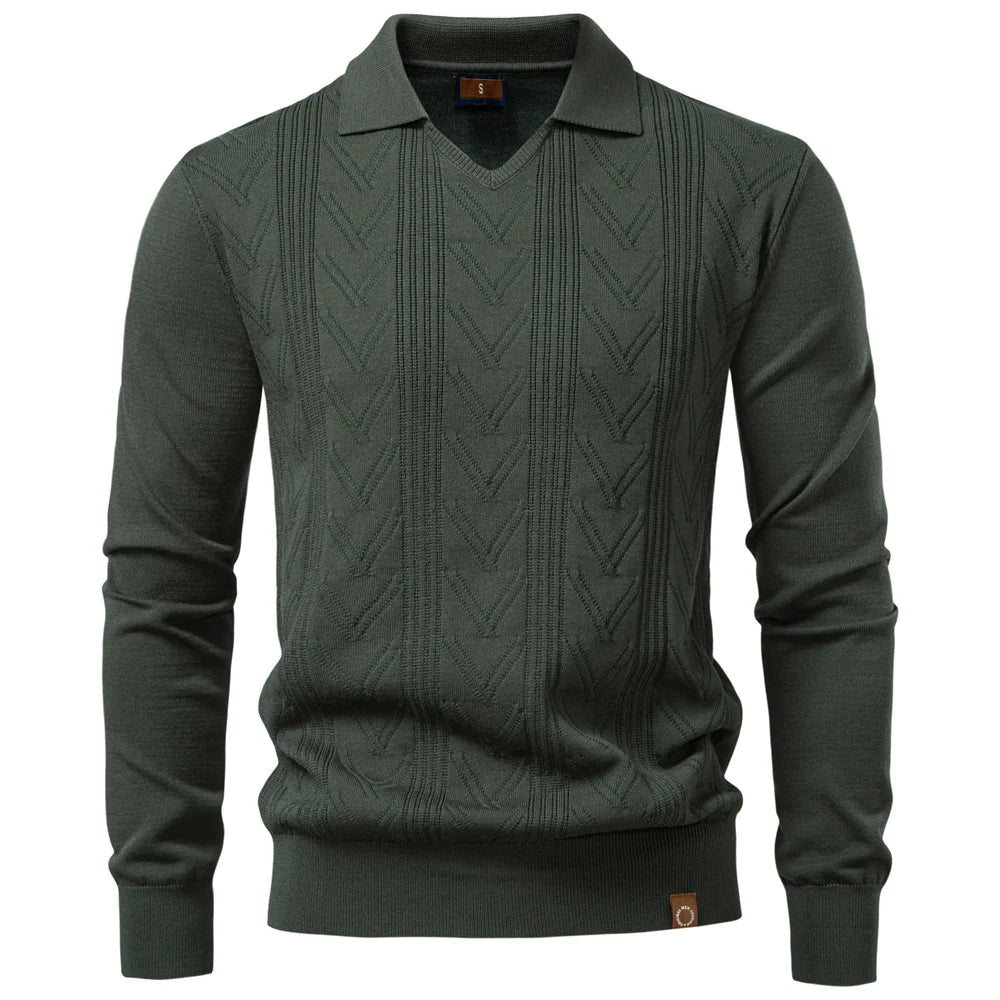 2025 Men's Modern Henley Polo Solid Color Long Sleeve Fashion Forward Cut Luxury Business Social Premium Male Top