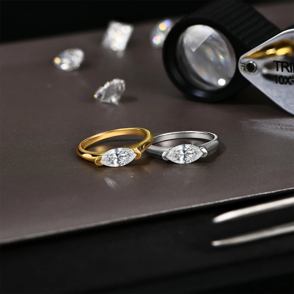 Hot Marquise Cut 1CT Moissanite Rings for Women Men S925 Silver 18K Gold Plated Classic Elegant Wedding Engagement ring