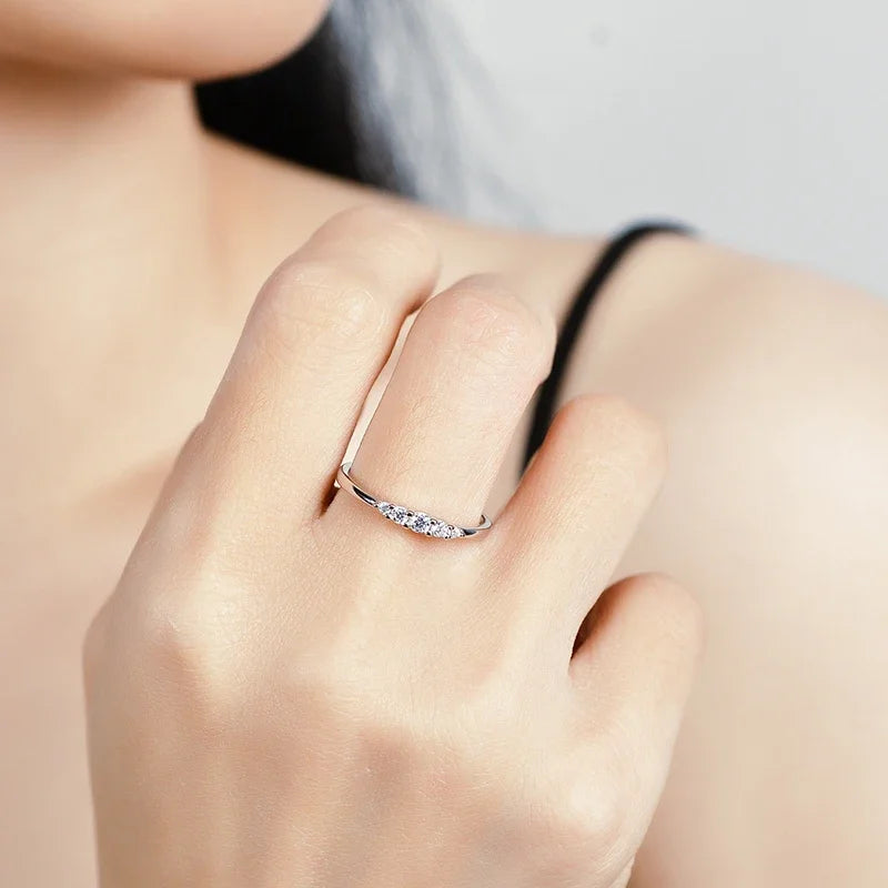 0.13CTTW 2.5mm Certified Moissanite Rings for Women 5 Stones Sparkling Sterling Silver 925 Wedding Band Mach Diamond GRA