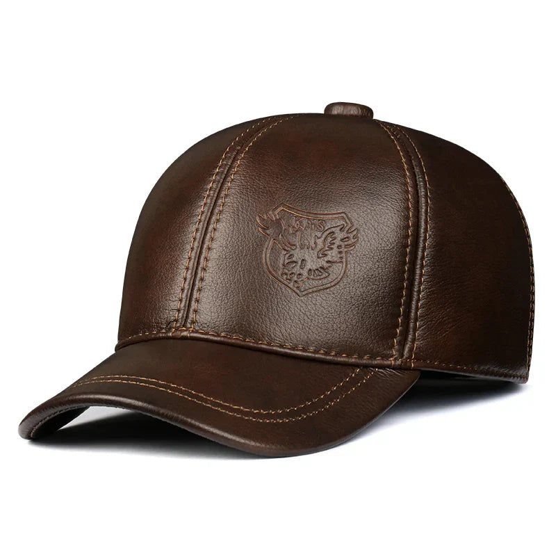Warm Hat Man 2024 Winter Genuine Leather Baseball Caps Male Casual Cowhide Belt Ear Protect Sport Hockey Hunt Flight Casquette
