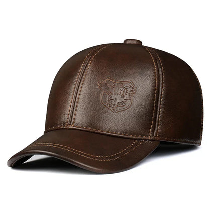 Warm Hat Man 2024 Winter Genuine Leather Baseball Caps Male Casual Cowhide Belt Ear Protect Sport Hockey Hunt Flight Casquette