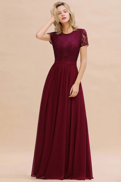 Dark Green Chiffon Long Bridesmaid Dresses Lace A Line O Neck With Sashes Wedding Guest Evening Party Gown Vestido De Fiesta