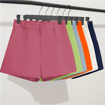 Solid Casual Elegant Trendy OL Office Lady Short Women's Pants Korean Sweet Fashion Elastic Waist Basic All-match Loose Shorts