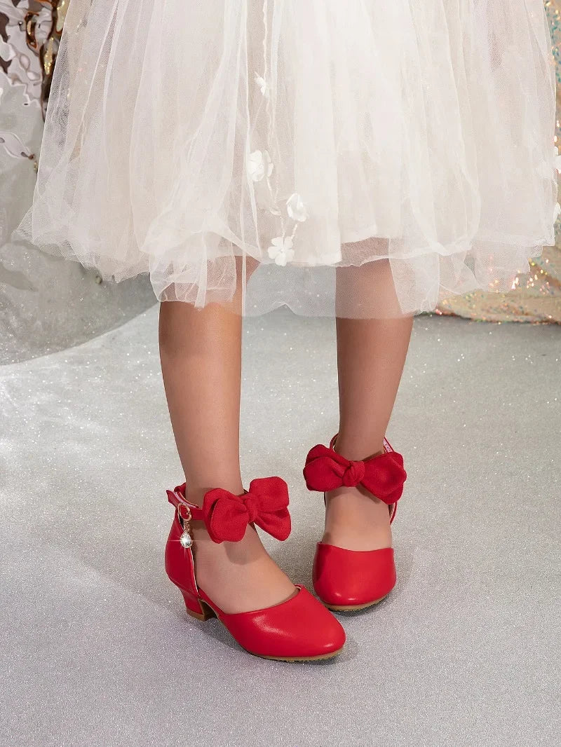 Girl Princess Dress Sandals Summer New Versatile Kids Fashion High Heels Shoes Sweet Bowknot Versatile Children Causal Sandals