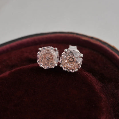Potiy Rose Cut Octagon Morganite Pink Stud Earrings, 1.5ct Cubic Zirconia 925 Sterling Silver Earrings for Women Mother Day