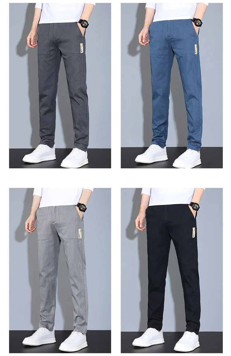 4 Colors Male Casual Pants Spring Summer Thin Cotton Slim Elastic Comfortable Business Trousers Korean Trendy Men Clothes