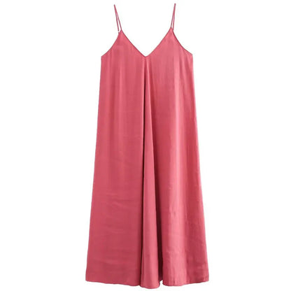 Women's Slip Dress Summer Green Red Black Dress Casual V-Neck Backless Long Dresses Sleeveless Vestidos Resort Dresses