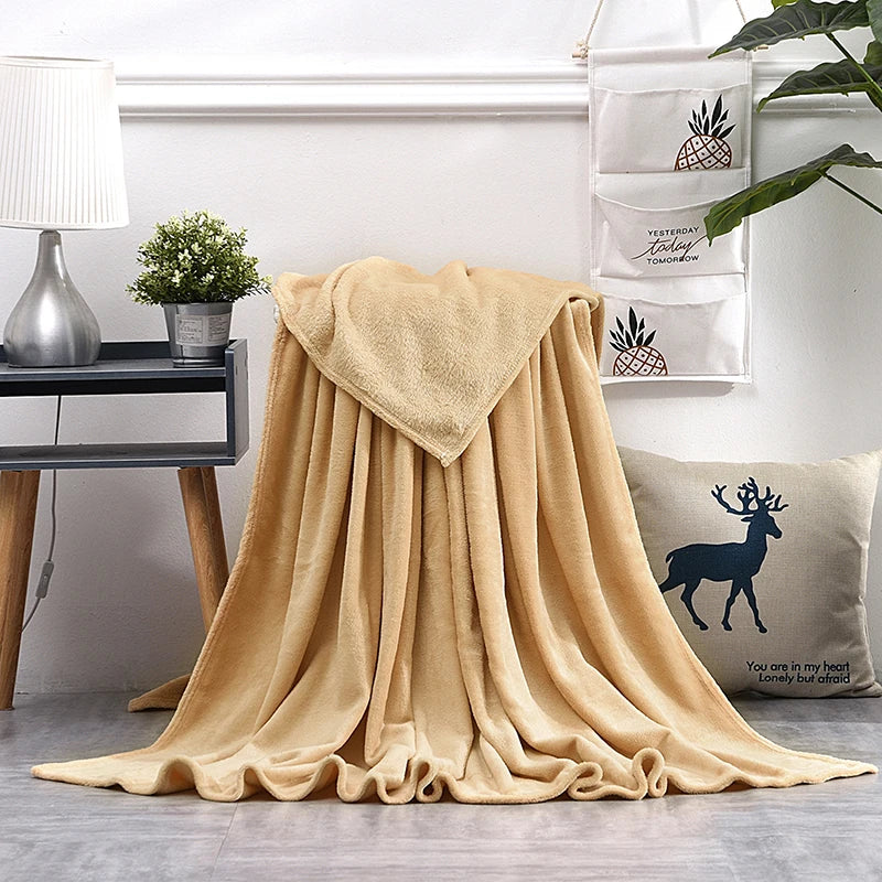 Solid Color Flannel Blanket Soft Warm Coral Fleece Velvet Blanket Winter Sheet Sofa Office Air Conditioning Yoga Nap Blanket
