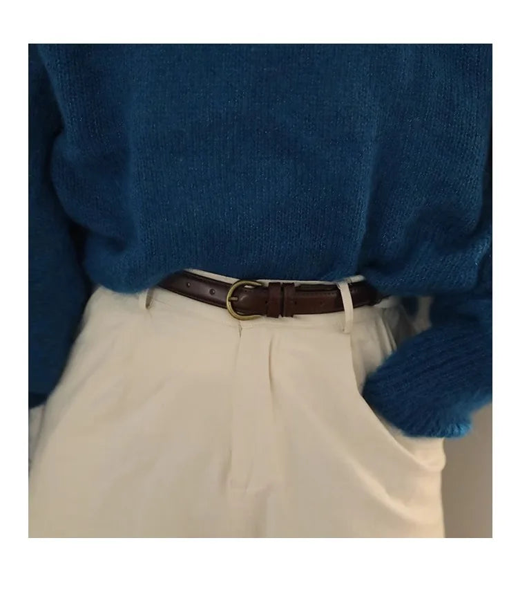 Small Leather Belt Ladies Jeans Belt Ladies 2024 New Belt Thin Retro Decorative Brown