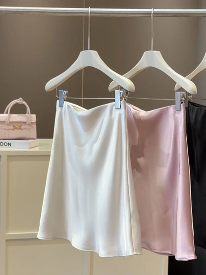 High-waisted Satin Skirts Women Summer 2026 French  Slim Simple A-line Skirt Female Elegant Korean Style Mini Skirt for Women