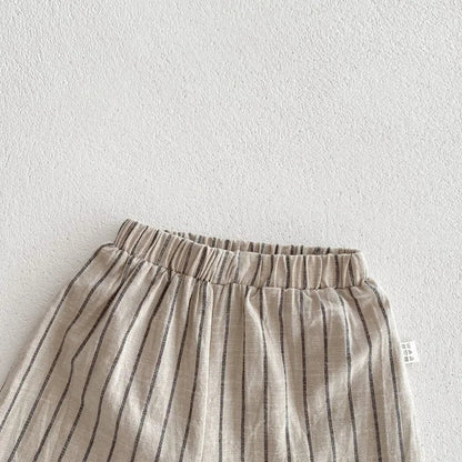 New Summer Korean Style Baby Boys Striped Outfits Cotton Linen Shirts Shorts 2pcs Children Casual Loose Sets