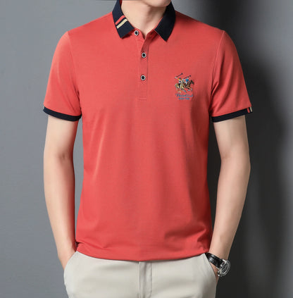 2024 Men's Cotton New Summer Exquisite Embroidered Short sleeved Polo Shirt Business Leisure Breathable T-Shirt Top Men's Wear