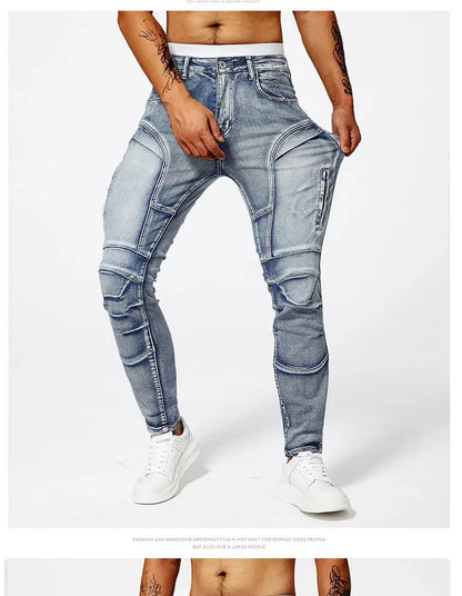 2025 Elastic Jeans Mens Small Straight Leg Denim Pants Outdoor Casual Motorcycle Pants High Street Classic High Quality Jeans