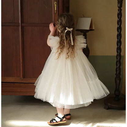 Girls Handmade Splicing Fluffy Gauze Princess Dress Summer New Foreign Dresses Party Dress for Kids Girl