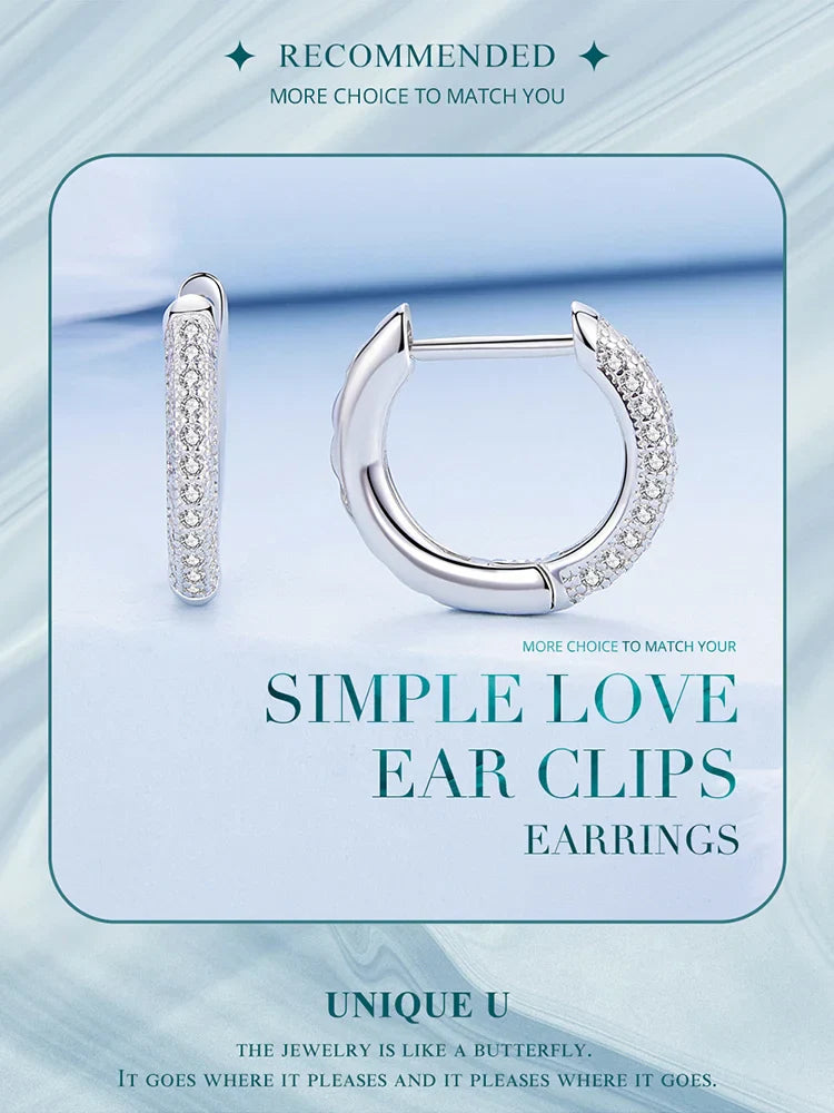 925 Sterling Silver European Simple CZ Ear Buckles Heart Hoop Earrings for Women Wedding Gift Minimalism Jewelry E737