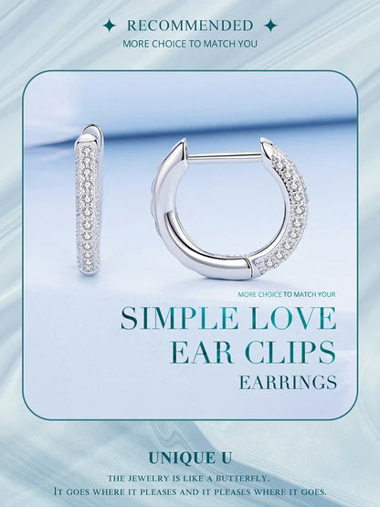 925 Sterling Silver European Simple CZ Ear Buckles Heart Hoop Earrings for Women Wedding Gift Minimalism Jewelry E737