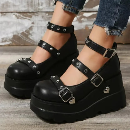 Sapato Feminino Mary Jane Salto Super Alto Plataforma Anabela Sandália Feminina Primavera Fivela Clássica Doce Punk Sapatos Femininos Lolita