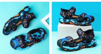 New Summer Beach Water Children Sandals Fashion Shoes Lightweight Non-slip Soft Bottom Shading Leather Boys Comfortable