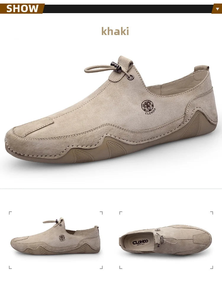 Breathable Light Anti-slip Outdoor Flat Shoes for Men Casual Driving Shoes Genuine Leather Boat Shoes Soft Sole Footwear