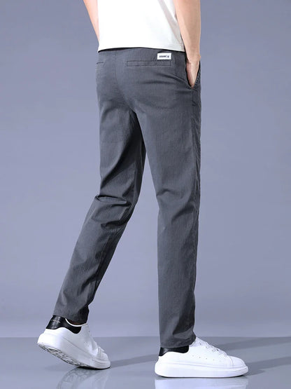 Size 28-38 Thin Casual Pants Mens Slim Simple Cotton Stretch Spring Summer Trousers Elastic Waist Drawstring Jogging Sweatpants