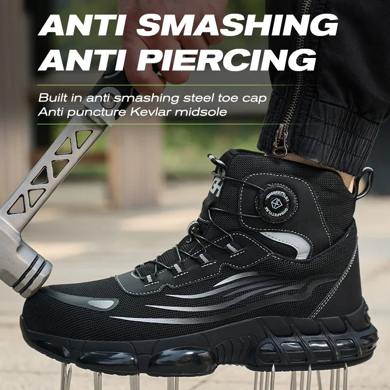 Rotating Buttons Safety Shoes Men Waterproof Steel Toe Safety Footwear Work Boots Men Anti-smash Anti-puncture Protective Boots