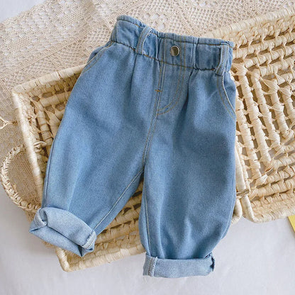 Spring Autumn Solid Kids Boys Straight Pants Fashion Children Clothing Trousers Brief Jeans for 1-6 Years