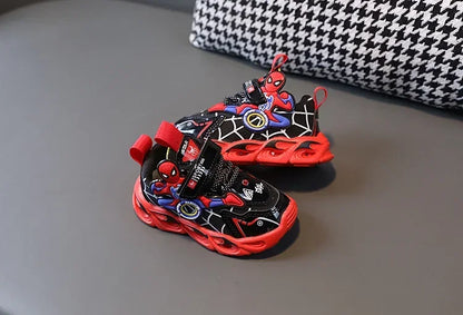 Disney Children's Sneakers Boys Cartoon Spiderman Led Light Sport Shoes Student Shoes Hook Anti-slip Kids Outdoor Shoes