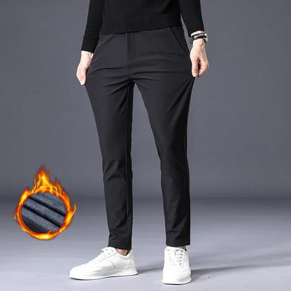 Fleece Pants Thick Men's Winter New Stretch Slim Business Warm Korean Fashion Plush Classic Trousers Male Brand 28-38