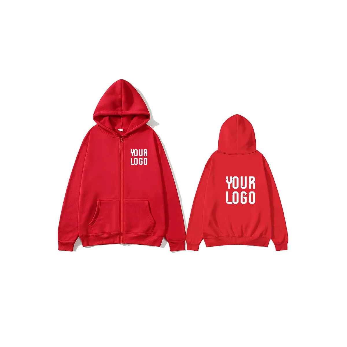 Solid color zipper hoodie | Customizable text pattern jacket | unisex, team customization