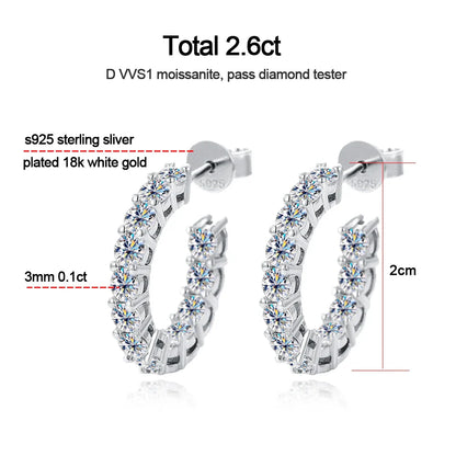D VVS1 Moissanite Earring 925 Sterling Silver Plated 18k White Gold Fine Jewelry with GRA Wedding Earrings for Women