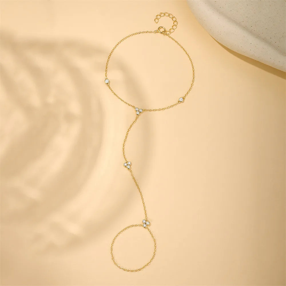 Dainty 5A Zircon Finger Ring Chain Bracelets Flower High Carbon Bracelet for Women Girl Adjustable s925 Silver Jewelry Gift
