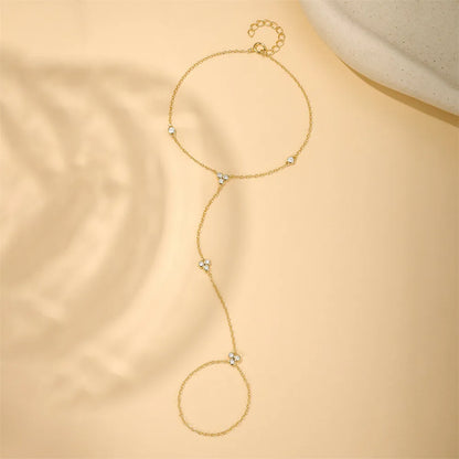 Dainty 5A Zircon Finger Ring Chain Bracelets Flower High Carbon Bracelet for Women Girl Adjustable s925 Silver Jewelry Gift