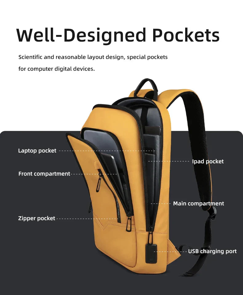 Thin Male Work Backpack Multifunctional Fashion 15.6 In Laptop Backpack Casual Waterproof Business Travel Daypack