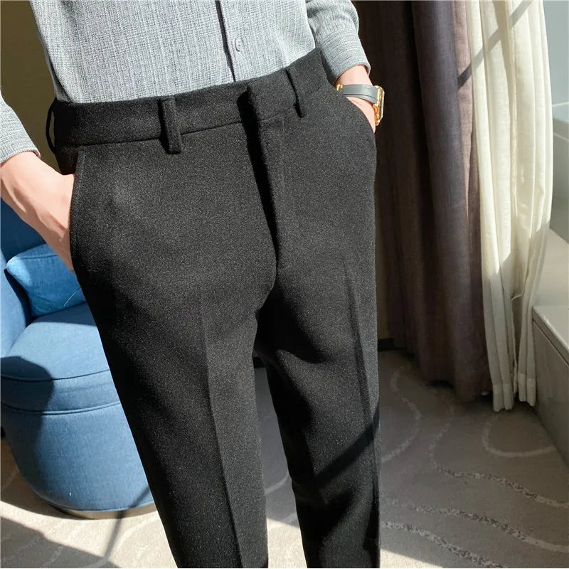 Autumn Winter Thick Woolen Suit Pants Men Smart Casual Youthful Vitality Suit Trousers Mens Korean Style Party OfficeCasual Pant