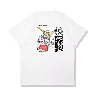 Japanese Anime All Cotton T-shirt Mobile Suit Gundam RX78 Design Picture Short Sleeved Hot Selling Loose Casual Couple Top
