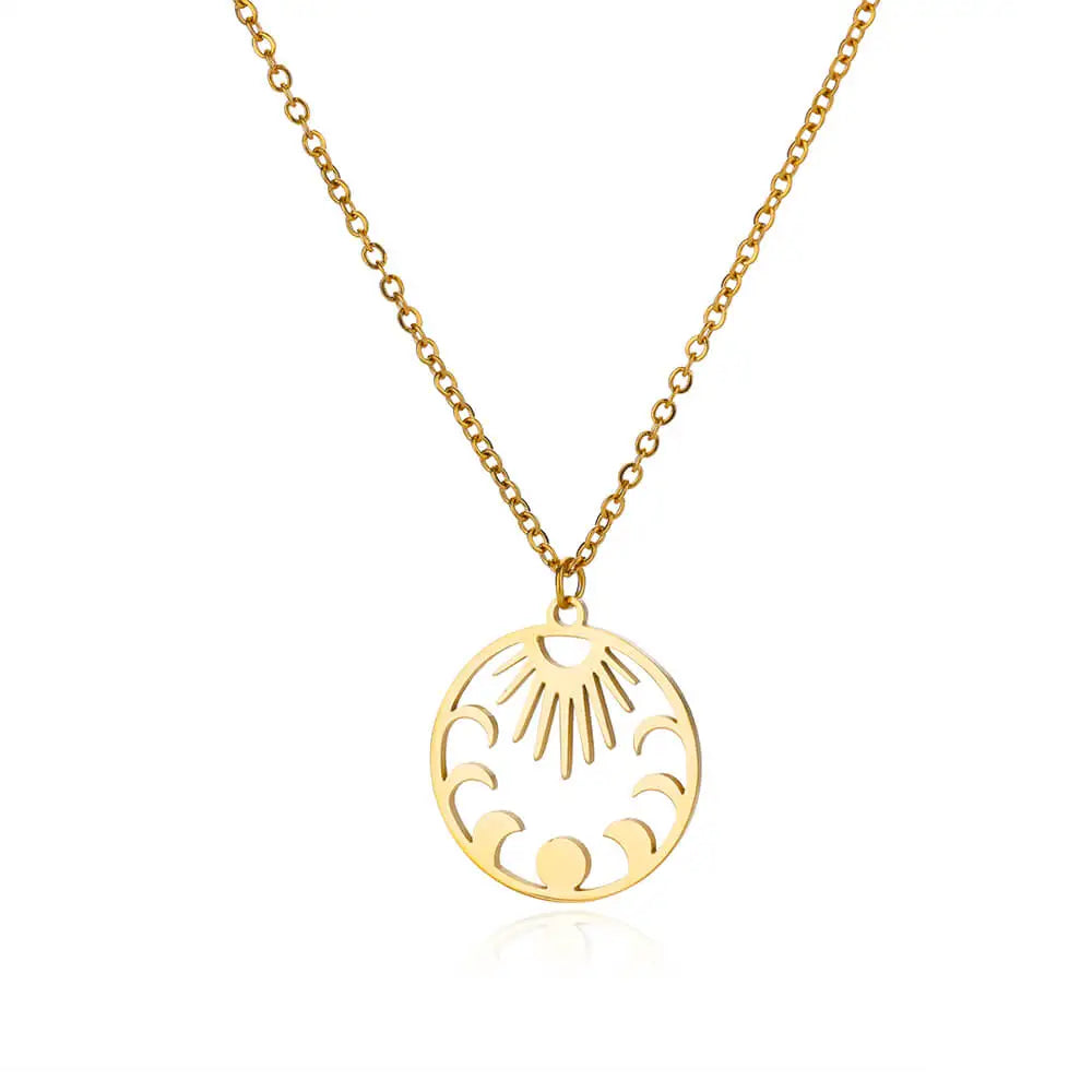 Stainless Steel Love Heart Pendant Necklace For Women Fashion Gold Color Flower Necklace Couple Aesthetic Jewelry Accessories