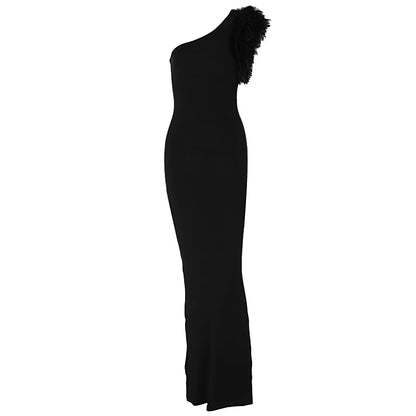Black Sleeveless One Shoulder Maxi Dress For Women Bodycon Sexy Party Elegant Long Dress Birthday Evening Outfit